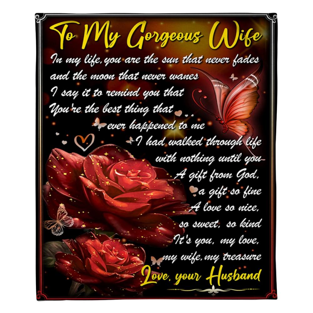 To My Gorgeous Wife The Sun Never Fade Fleece Blanket Family Gift Home Decor Bedding Couch Sofa Soft And Comfy Cozy