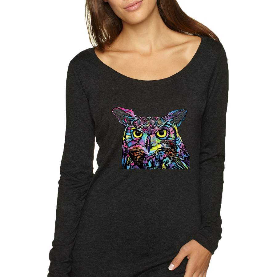 Dean Russo Owl Animal Lover Womens Scoop Long Sleeve Top