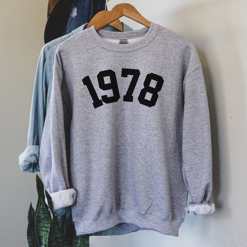 1978 College Style Year Sweatshirt, 1978 Birthday Year Number Sweater For Women, Cute 43Rd Birthday Gift