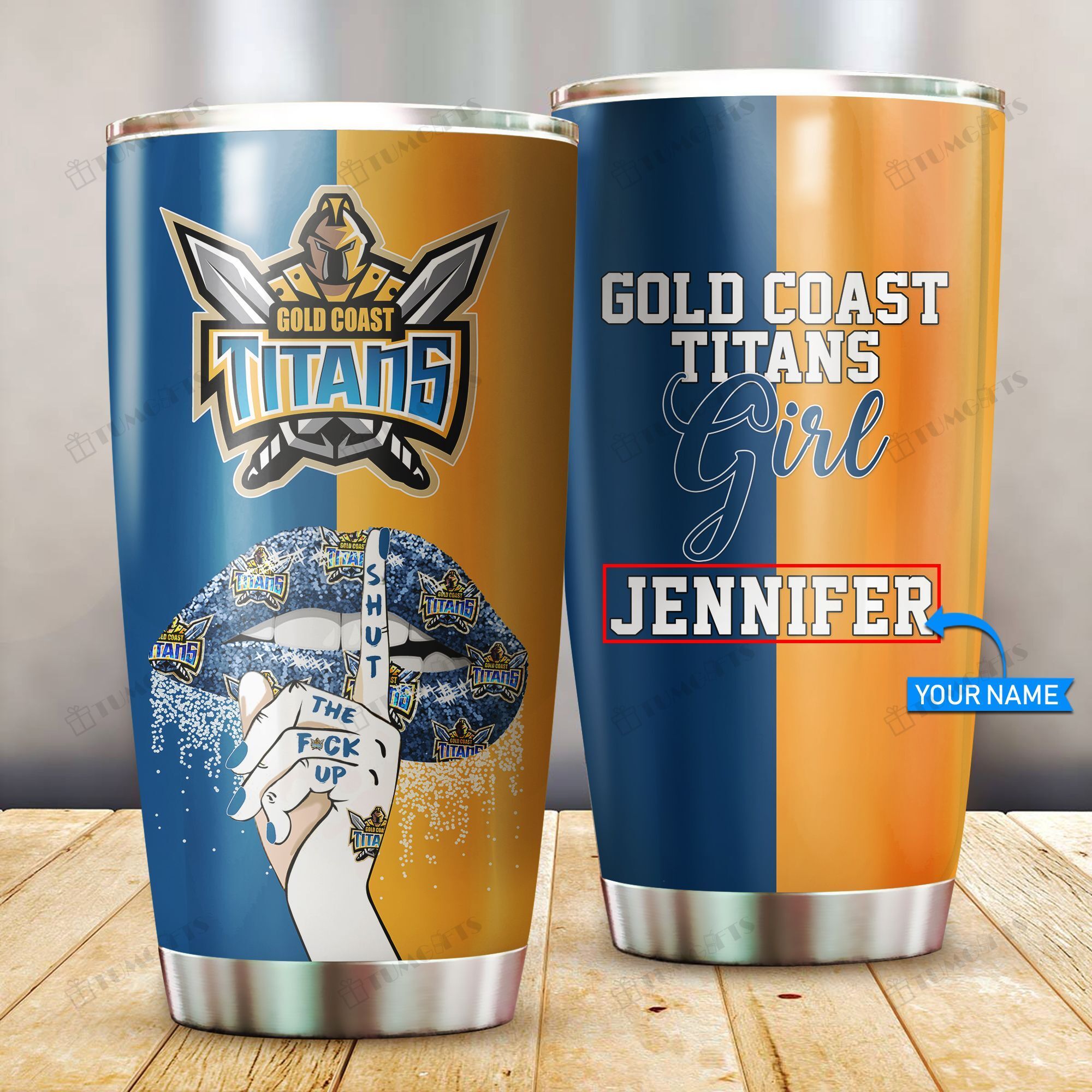 Buy Personalized Gold Coast Titans Sharks Custom Stainless Steel Tumbler