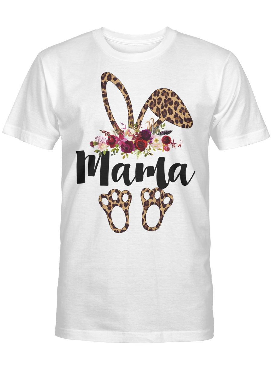 Bunny Easter Mama Leopard Print Shirt Rabbit Funny T-Shirt Mom Graphic Tees Top