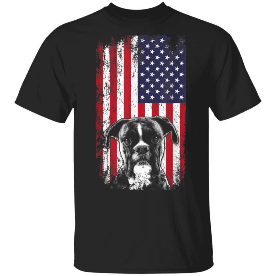 Vintage American Flag Boxer Dog Lover Gift Dad Mom Tshirt