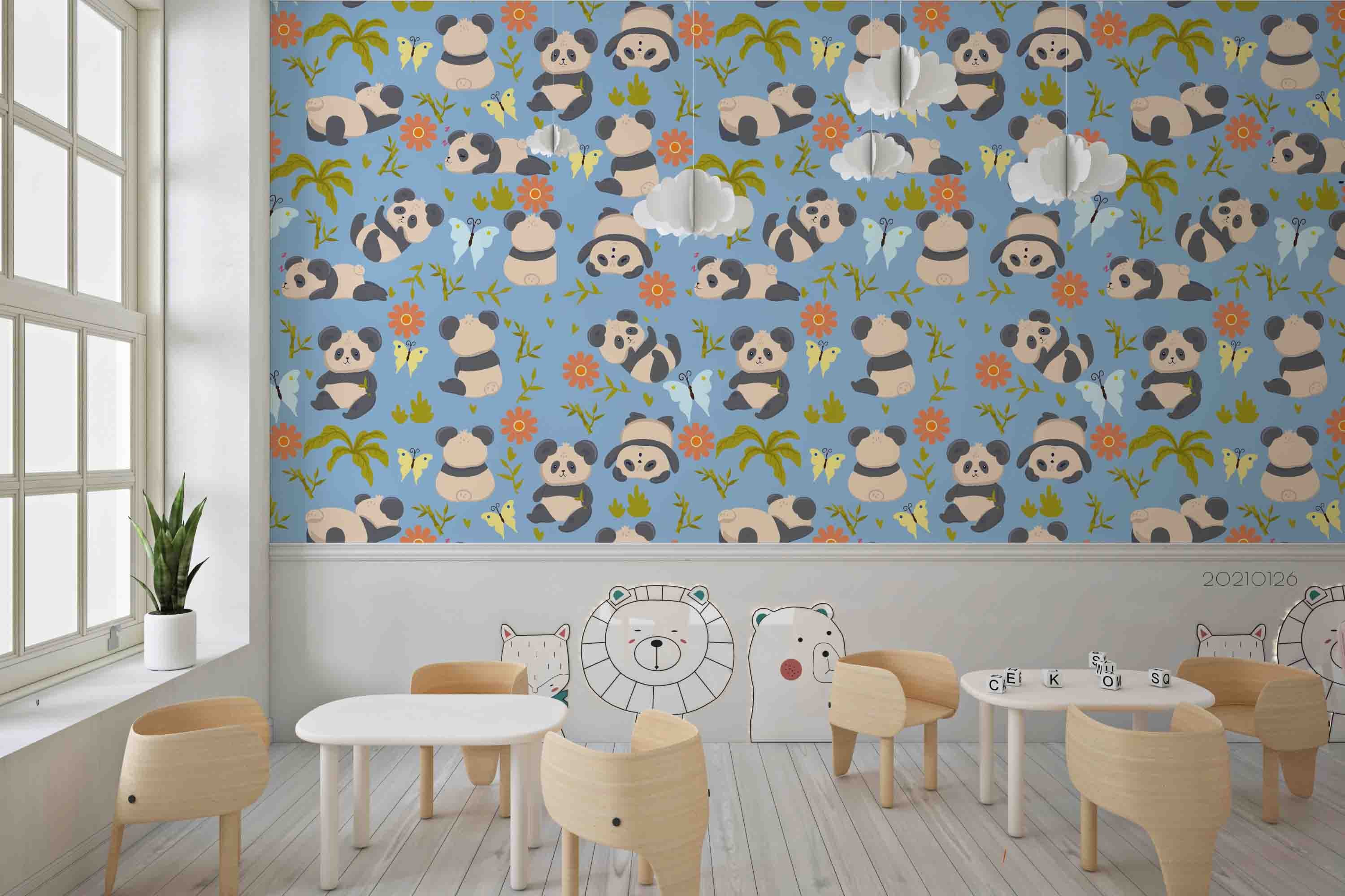 3D Cartoon Animal Blue Panda Wall Mural Wallpaper Lqh 42