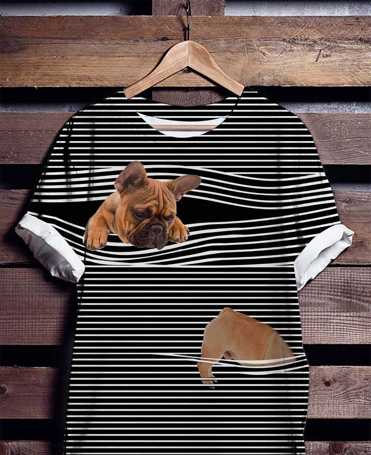 Unisex Shirt Gray French Bulldog Striped