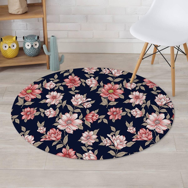 Floral Rose Print Round Rug