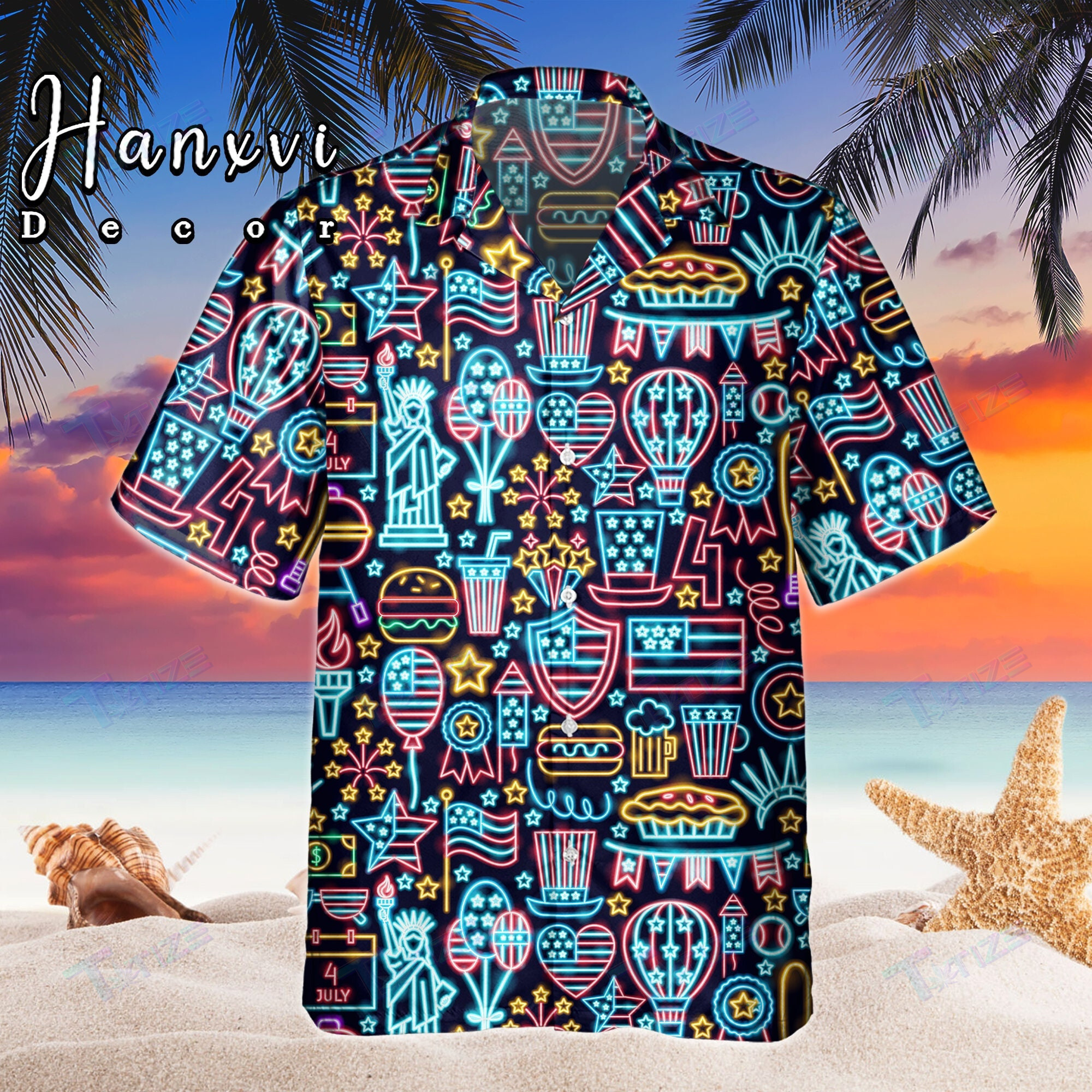 Neon Of July Tropical Red And Blue Floral All Over Printed Hawaii Shirt Size S Ha15302