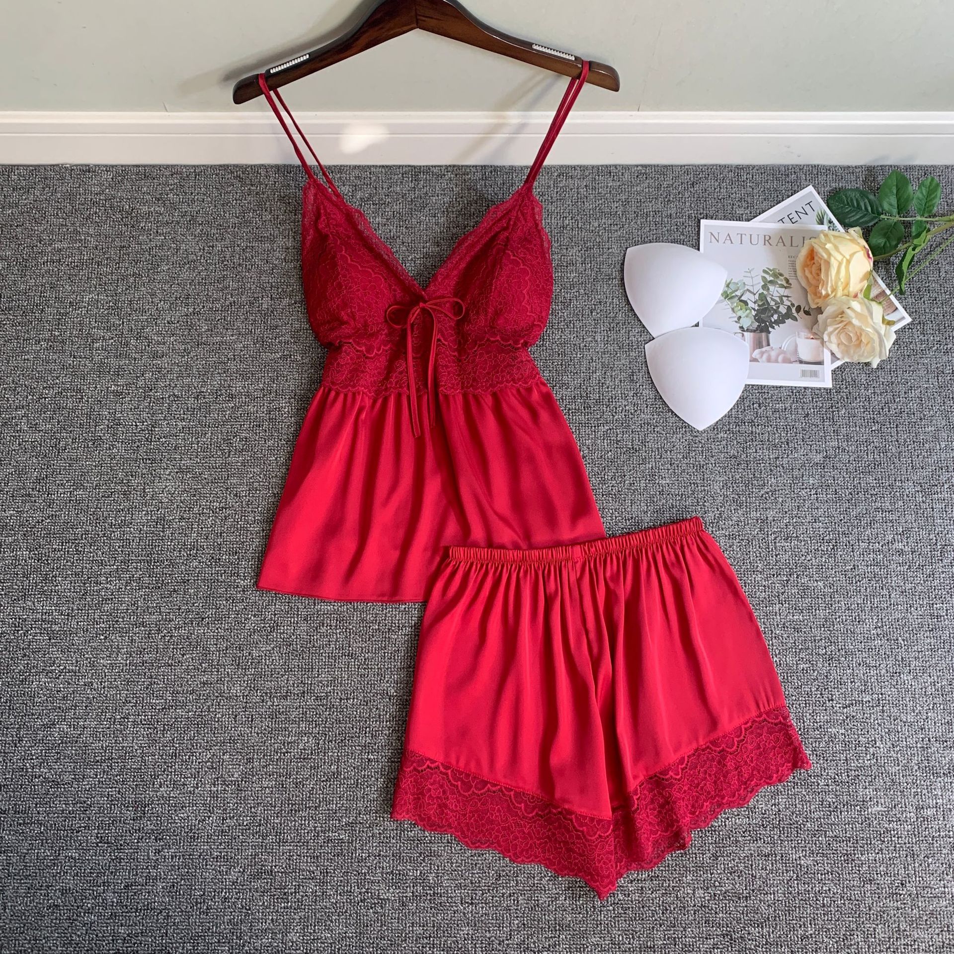 Summer Sleeveless 2PCS Sleepwear Female Sleep Set Casual Home Clothes Women Pajamas Suit With Bow Sexy Lace Strap Top&ampShorts alx