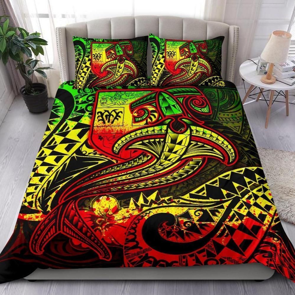 Alohawaii Bedding Set – Cover And Pillow Cases Fiji – Reggae Shark Polynesian Tattoo – Bn18