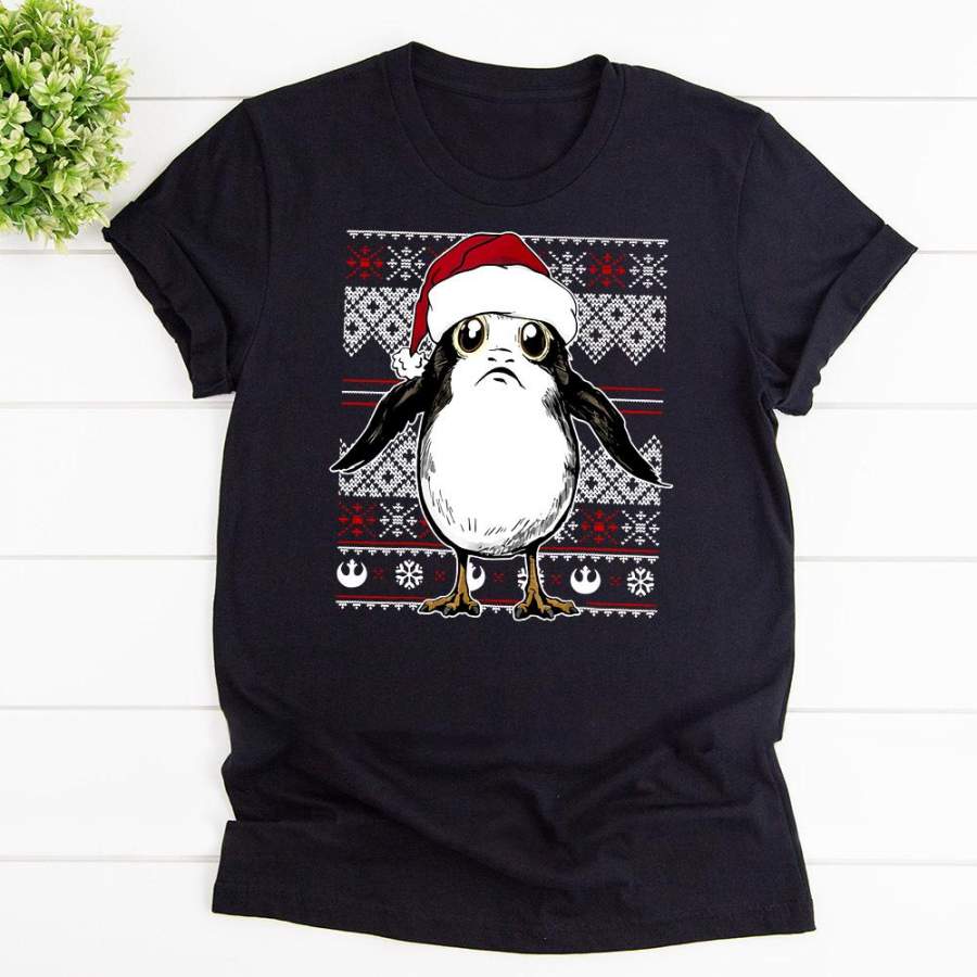 Christmas penguin santa hat merry christmas black cotton t shirt for men and women S-6XL