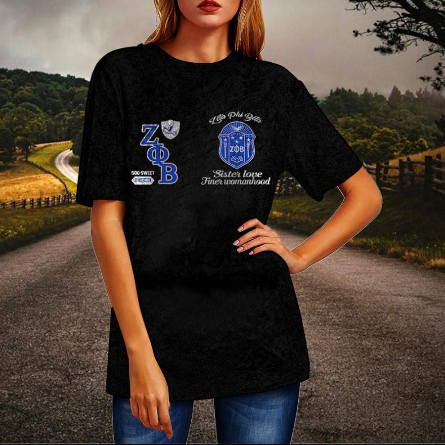 Zeta Phi Beta Crew Neck Velvet Top Short Sleeve T-Shirt 1