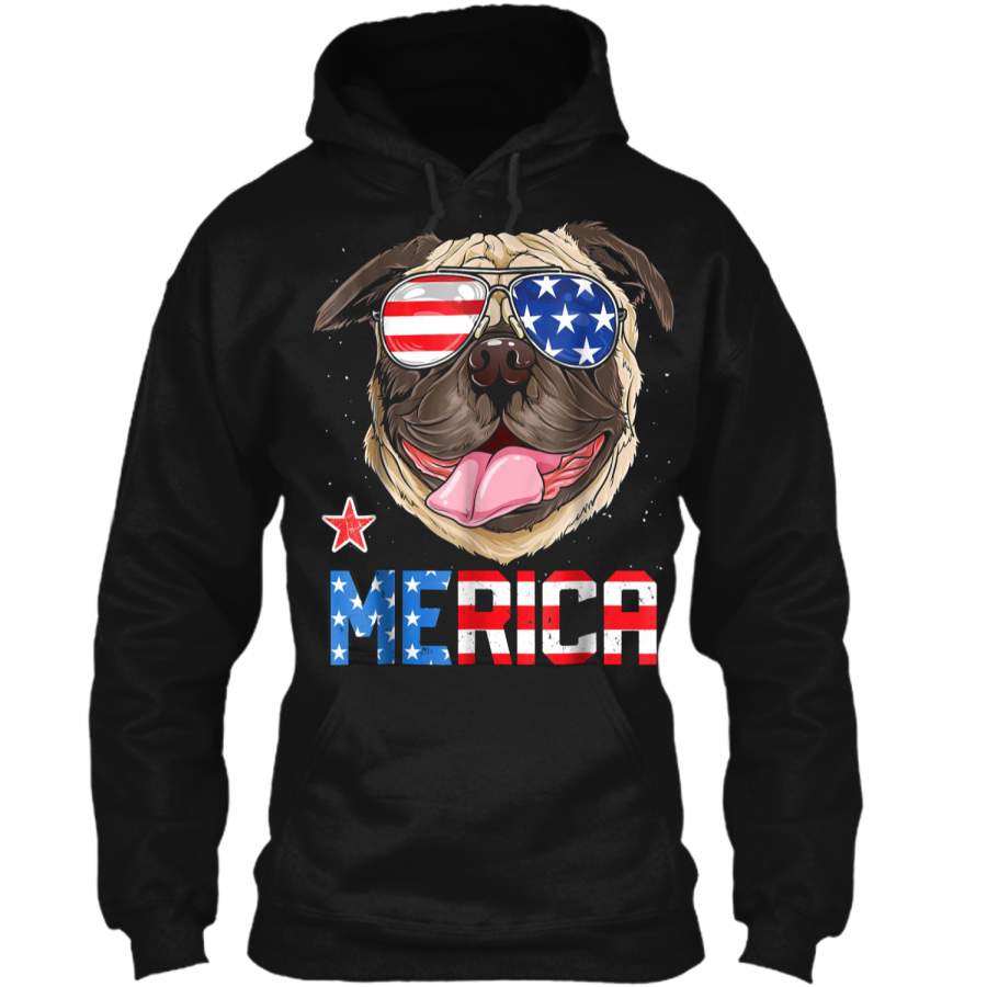 Pug Merica 4th of July Men Kids Boys Girls Dog Puppy Pullover Hoodie 8 oz