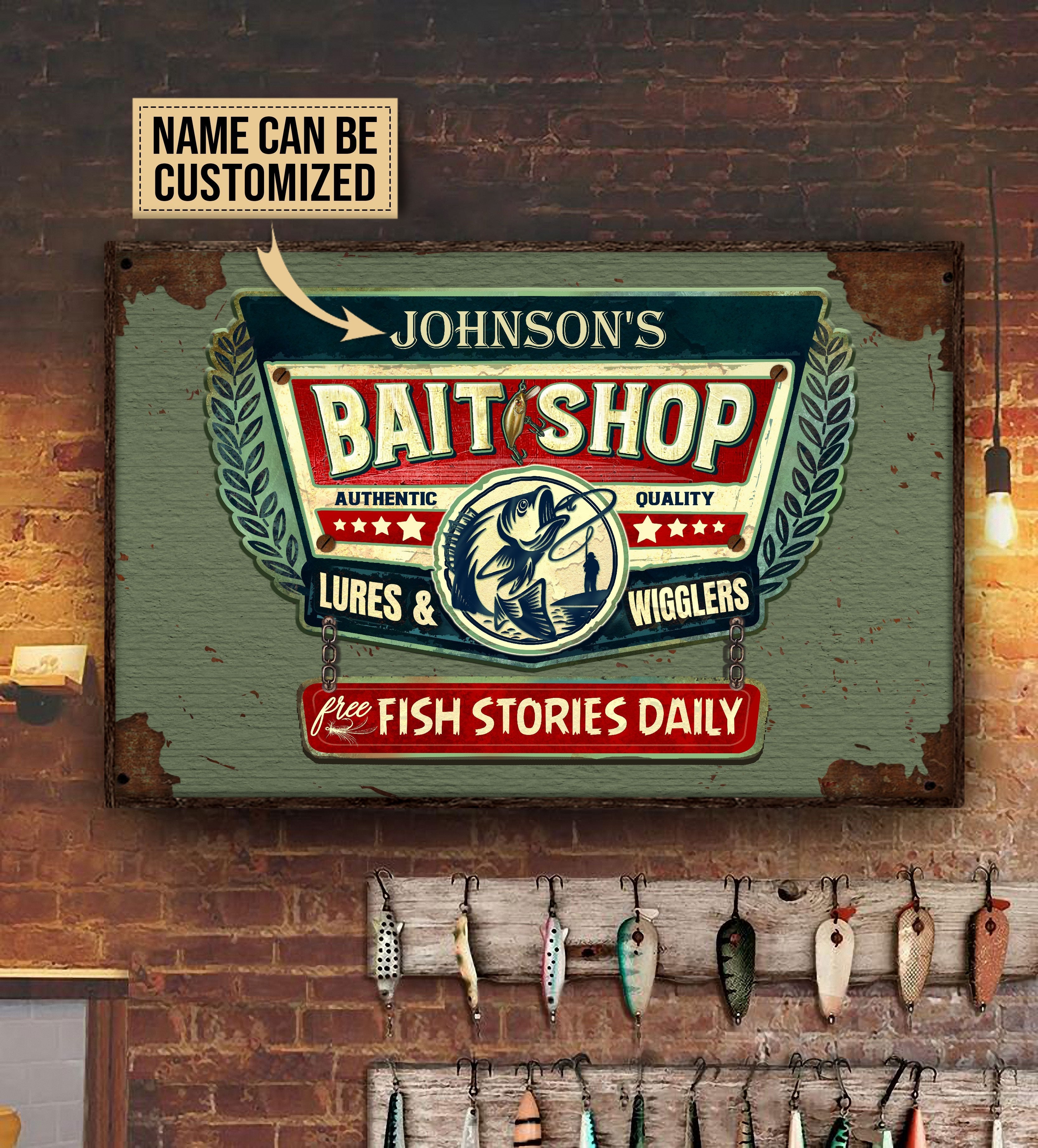 Aeticon Gifts Personalized Fishing Bait Shop Fish Stories Daily Canvas Mom Dad Gift Home Decor