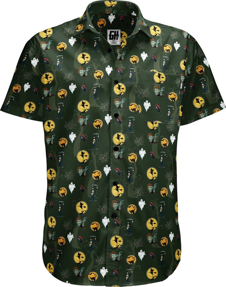 Halloween Green Button Down Hawaiian Shirt Ha43868