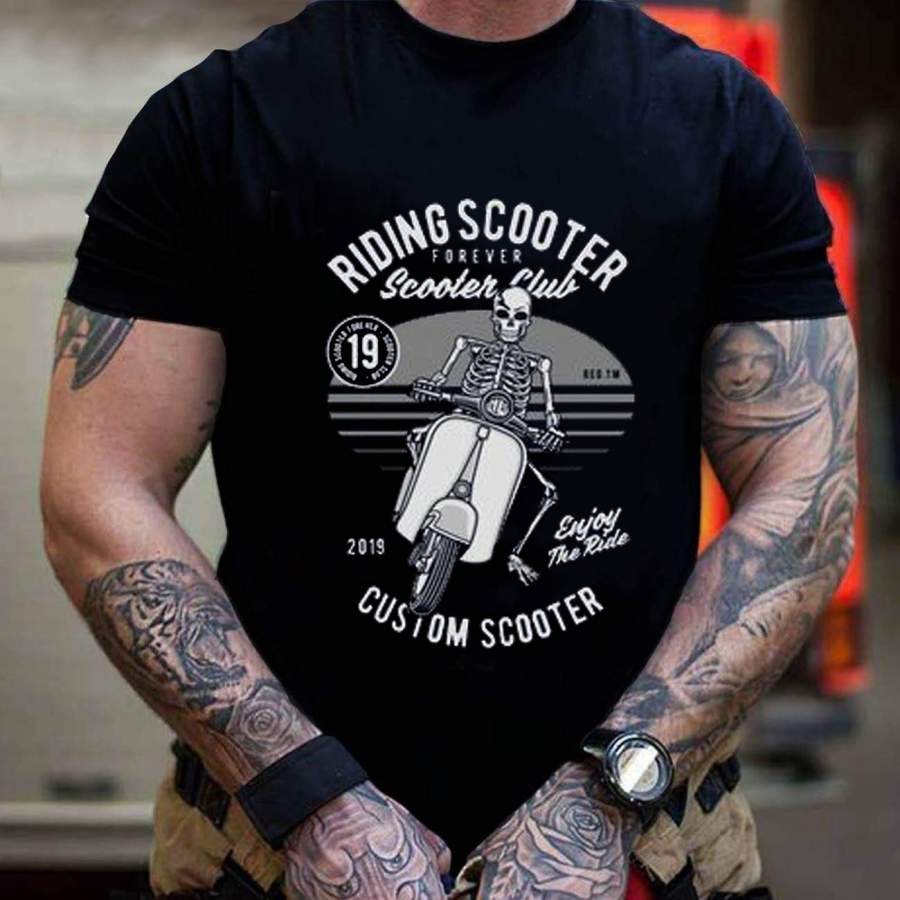 Men’S Vintage Retro Short Sleeve Shirt Riding Scooter T Shirt