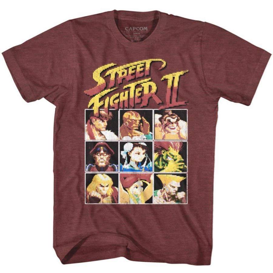 Street Fighter 8bit Mens T Shirt Vintage Maroon Heather