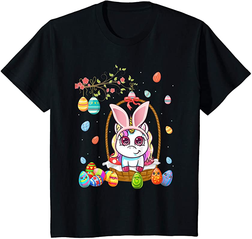 Kids Boys Girls Outfit For Easter Bunny Cute Unicorn Egg Basket T-Shirt