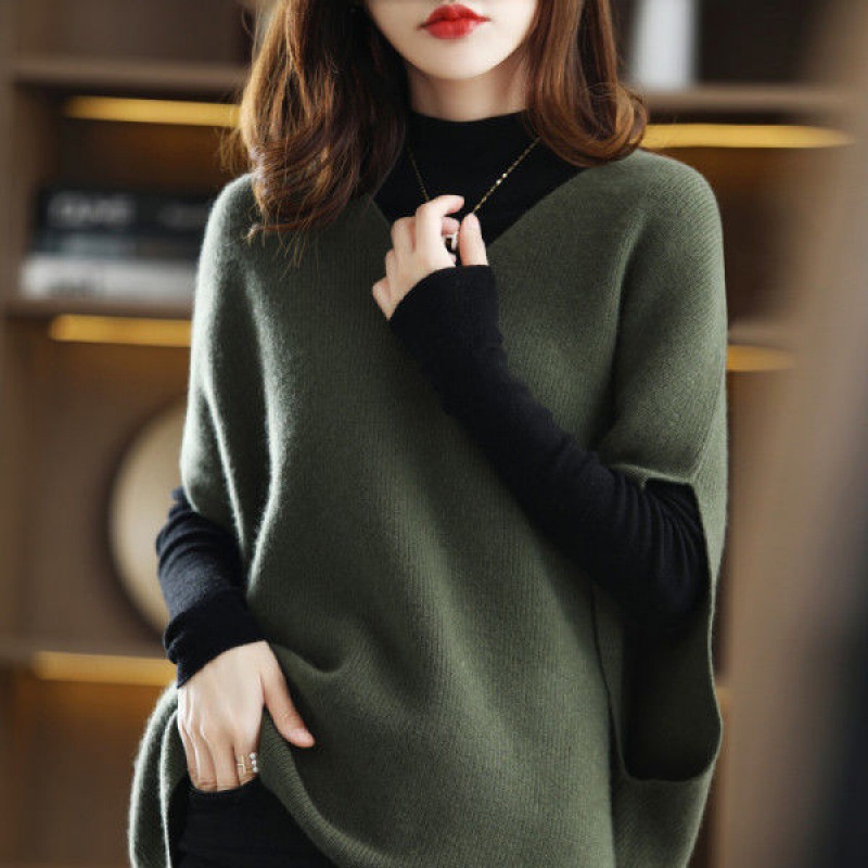 Autumn Winter New Imitation Cashmere Sweater Vest Female V-neck Bat Sleeve Solid Color Versatile Sleeveless Loose Knit Waist G1 alx