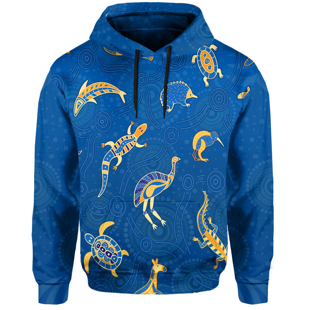 Aboriginal Art Hoodie Animals Australia Version Blue