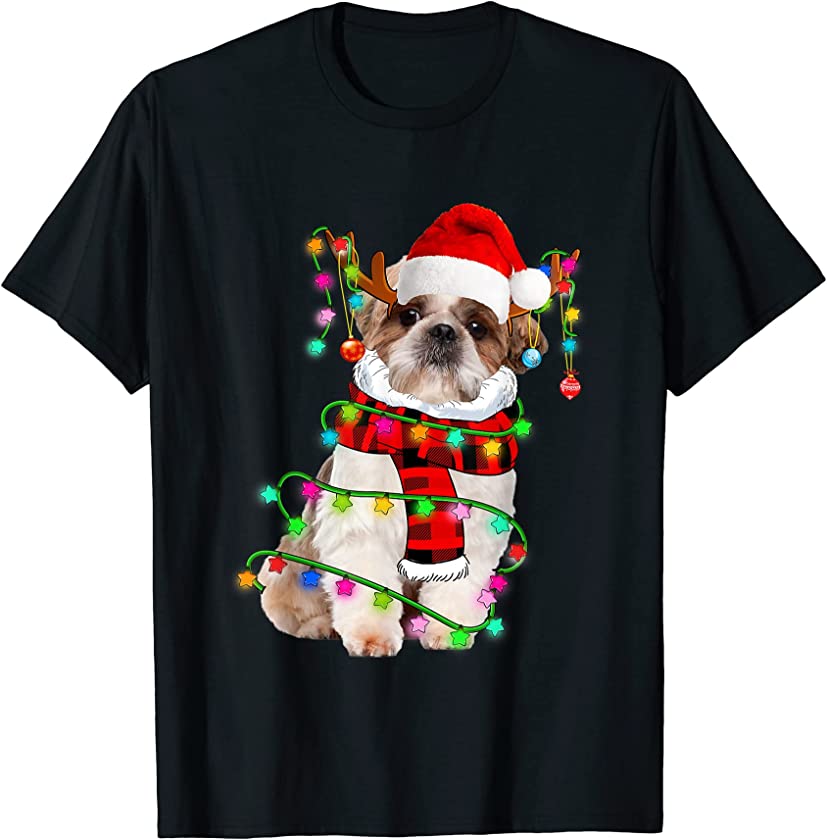 Shih Tzu Dog Santa Xmas Puppy Lover Christmas Lights T-Shirt