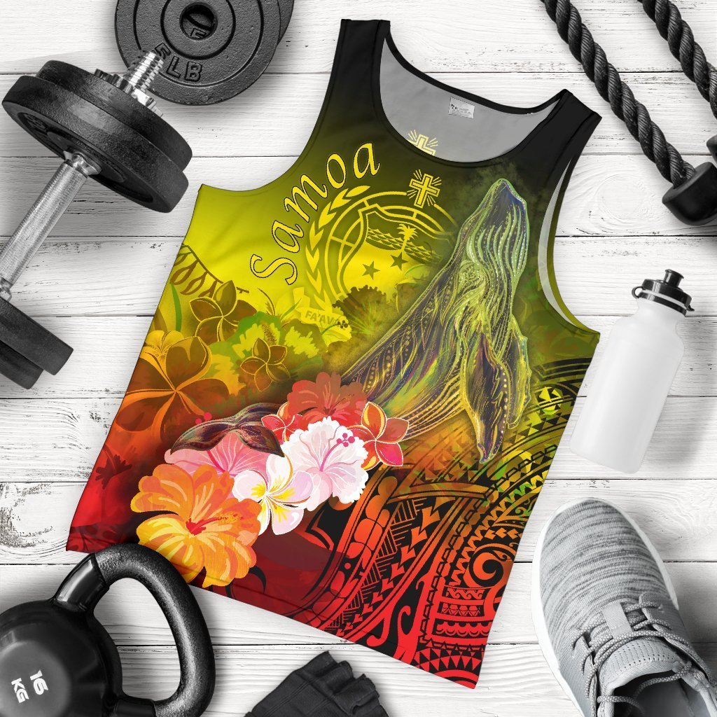 Samoa Men’S Tank Top – Humpback Whale With Tropical Flowers Yellow