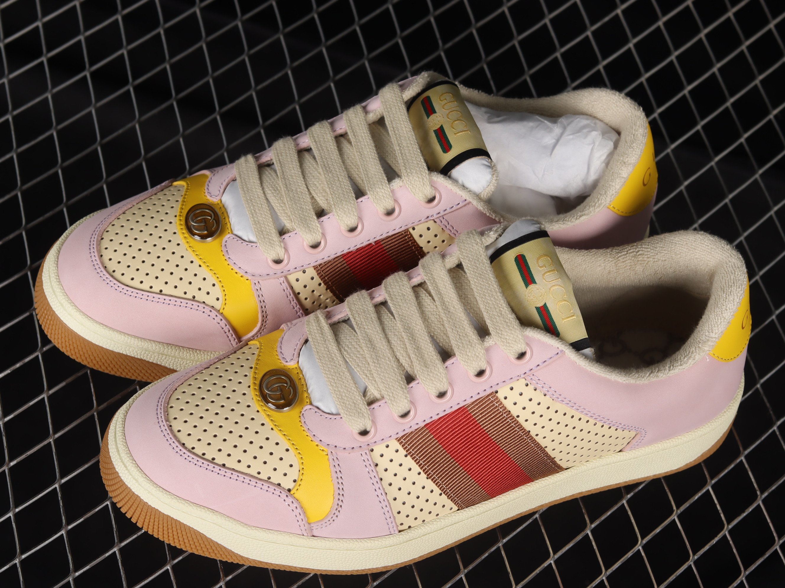 Gucci Screener Pink And Beige Shoes Sneakers, Women SNK867415889