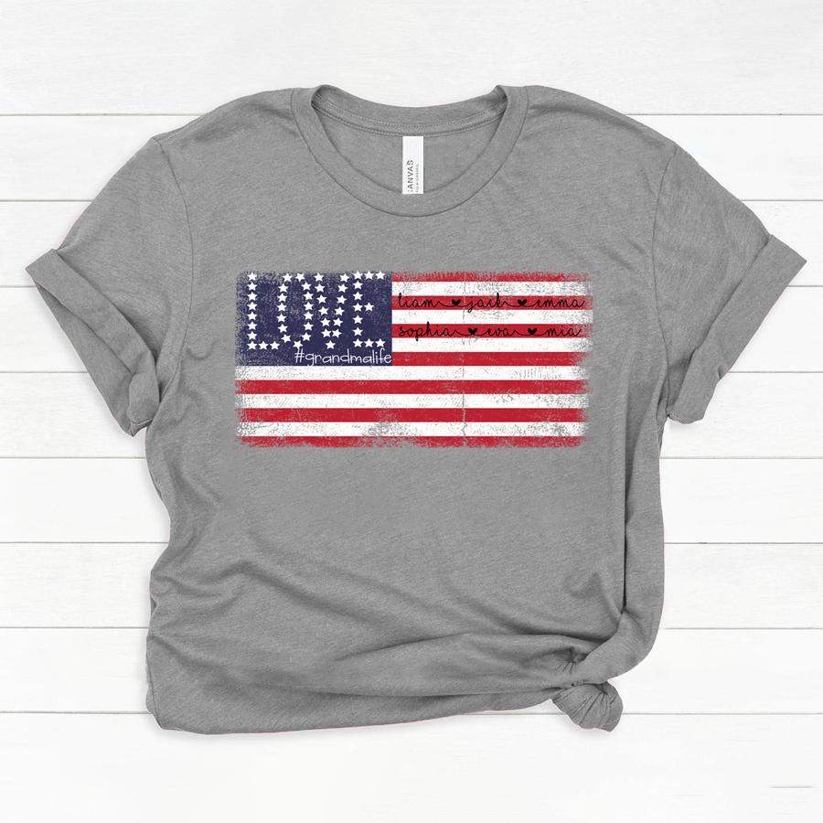 PERSONALIZED LOVE GRANDMA AMERICAN FLAG KIDS NAMES SHIRT