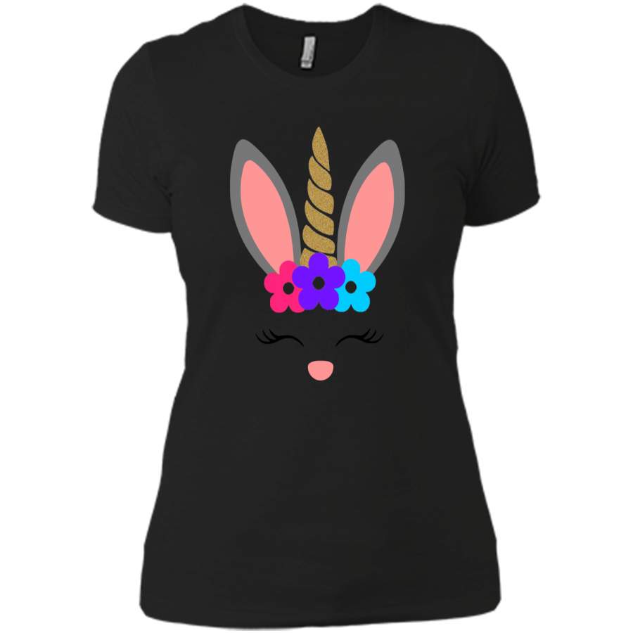 Bunnicorn Happy Easter Bunny Unicorn T Shirt Next Level Ladies Boyfriend Tee