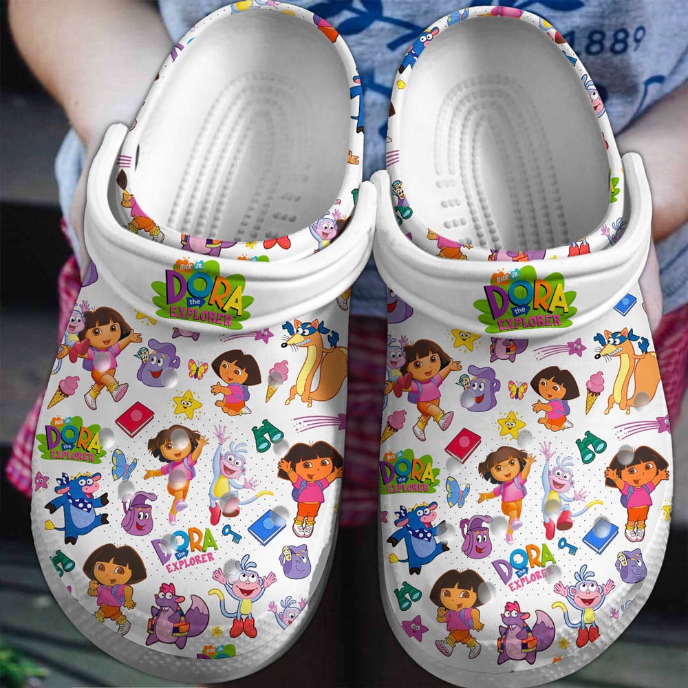 Dora the Explorer Cartoon Crocs Crocband Clogs Shoes Comfortable For Men Women and Kids