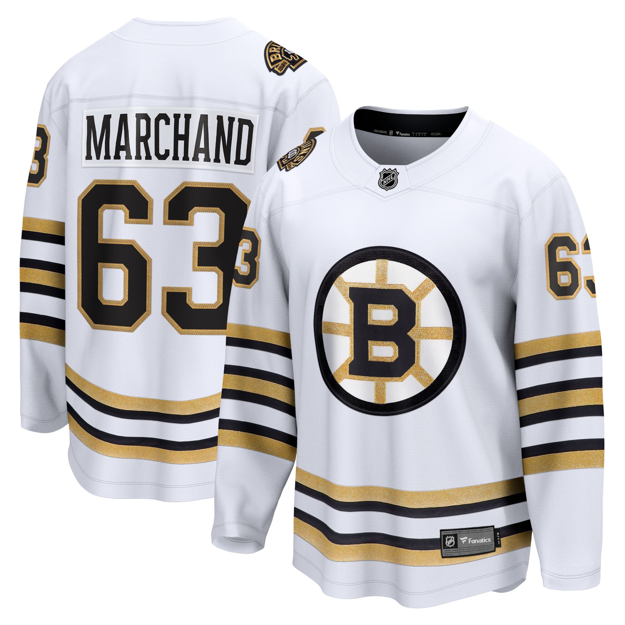 Men's Boston Bruins Brad Marchand White 100th Anniversary Premier Breakaway Player Jersey