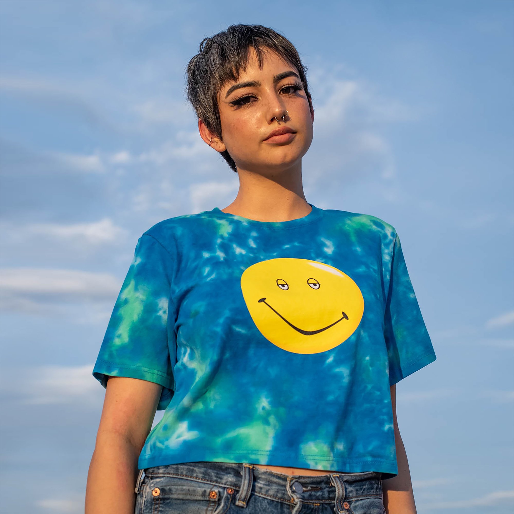 Smiley Tie Dye Cropped Tee