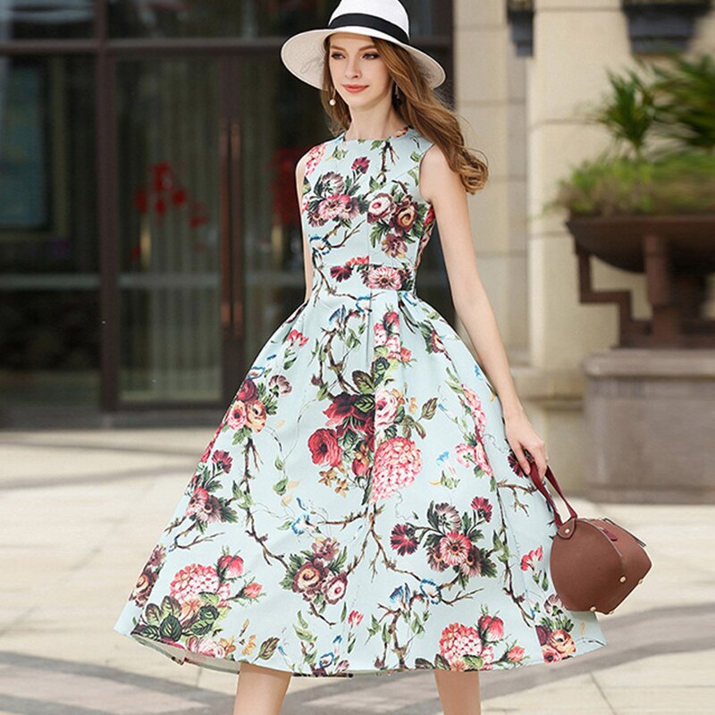 2020 Women Sleeveless Noble Floral Dress Sundress Ladies Sleveless Retro Midi Tank Dresses Female Plus Size Party Dress Vestidos alx