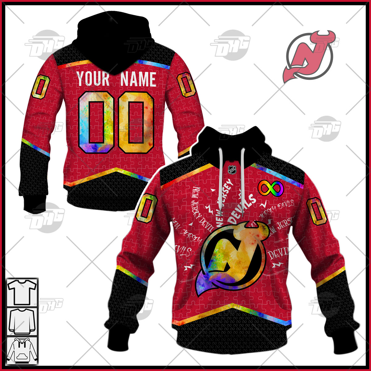 Personalized New Jersey Devils Jersey Custom Autism Hoodie Personalize Hoodie