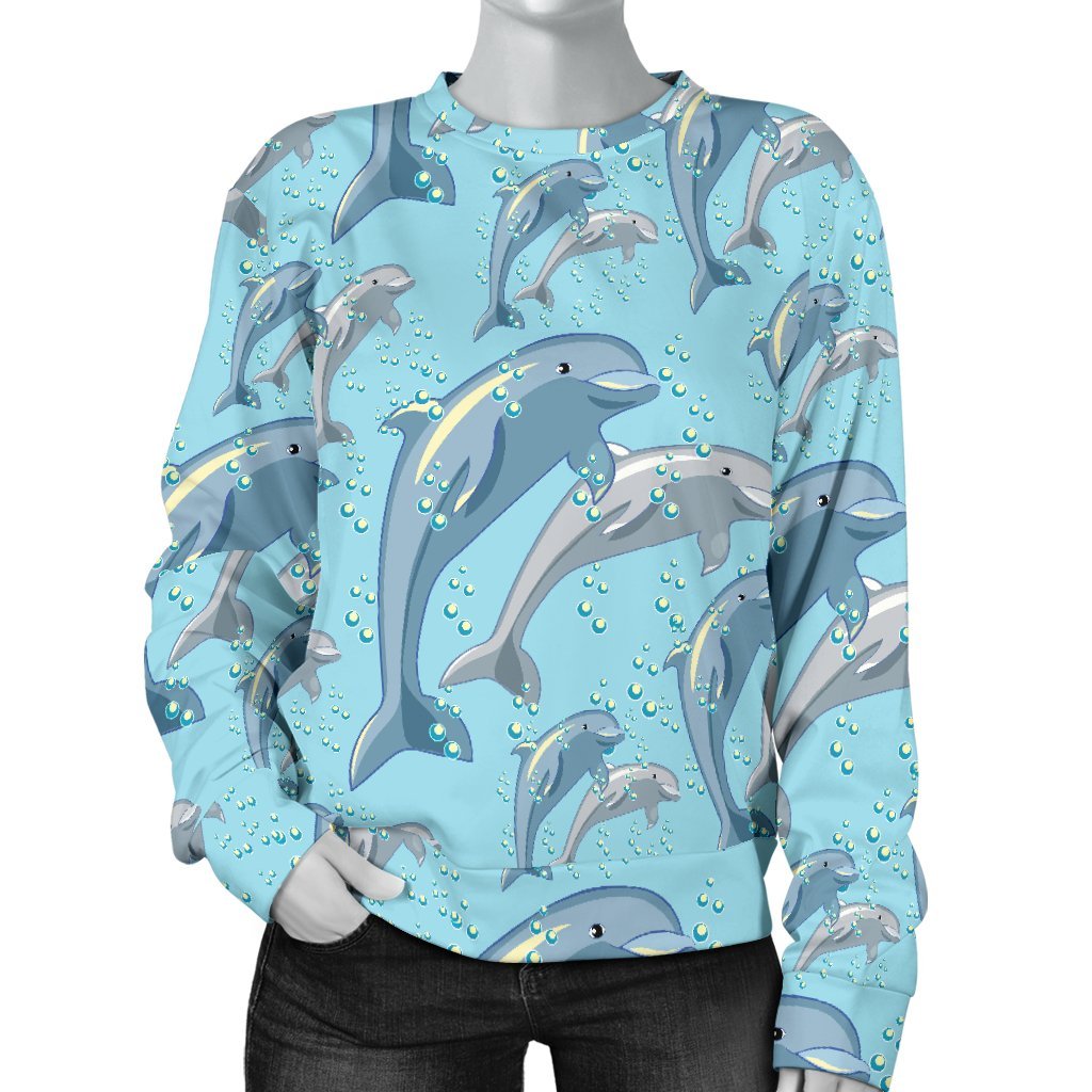 Dolphin Print Pattern Women Crewneck Sweatshirt