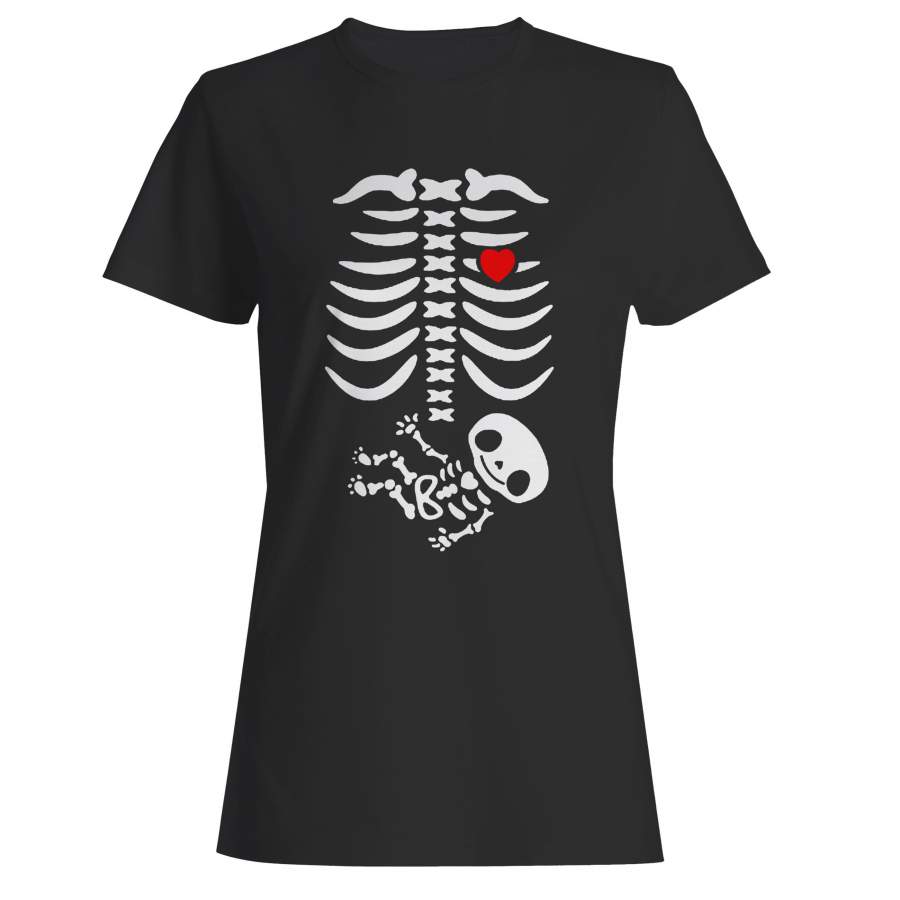 Halloween Pregnancy Announcement Pregnant Skeleton Woman’s T-Shirt