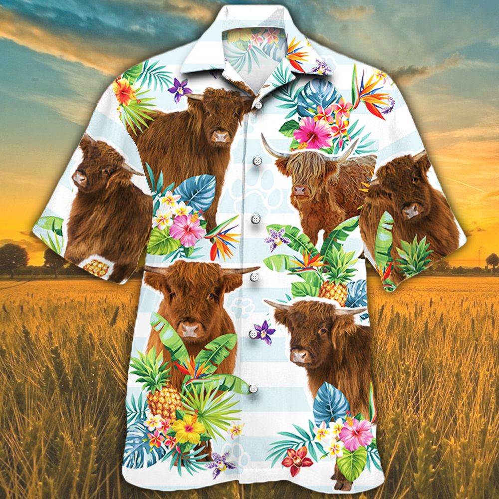 Highland Cattle Lovers Tropical Flower Hawaii Cow Hawaii Shirt For Men Women Ha49499