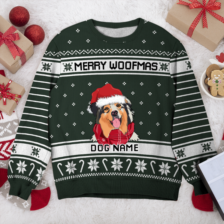 Australian Shepherd Merry Woofmas Personalized Sweater, Dog Ugly Christmas Sweater