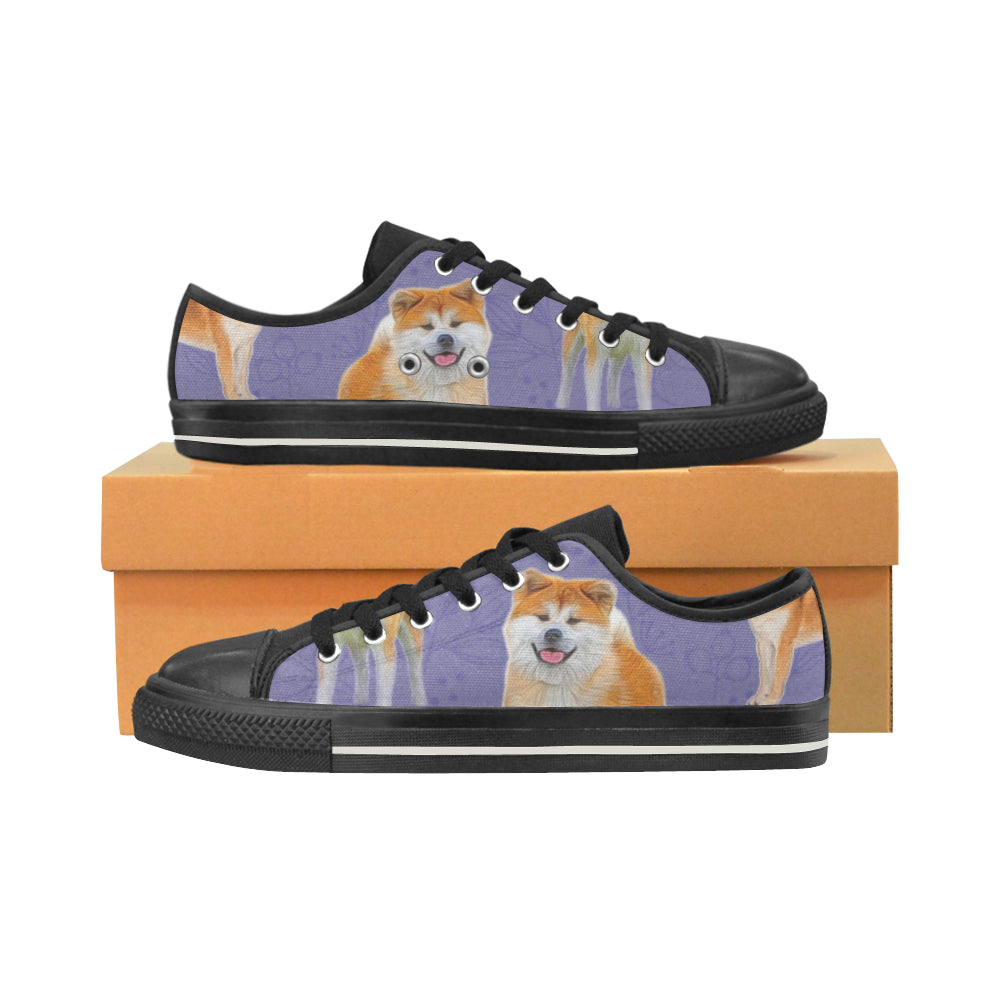 Akita Lover Black Low Top Canvas Shoes for Kid