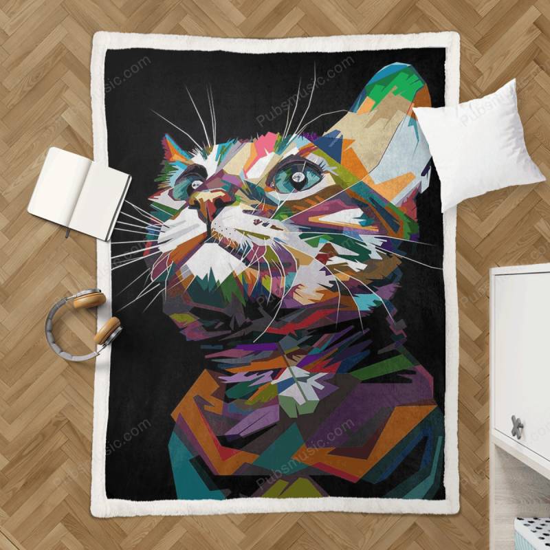 Colorfull Kitten  Pop Art – Wpap Sherpa Fleece Blanket