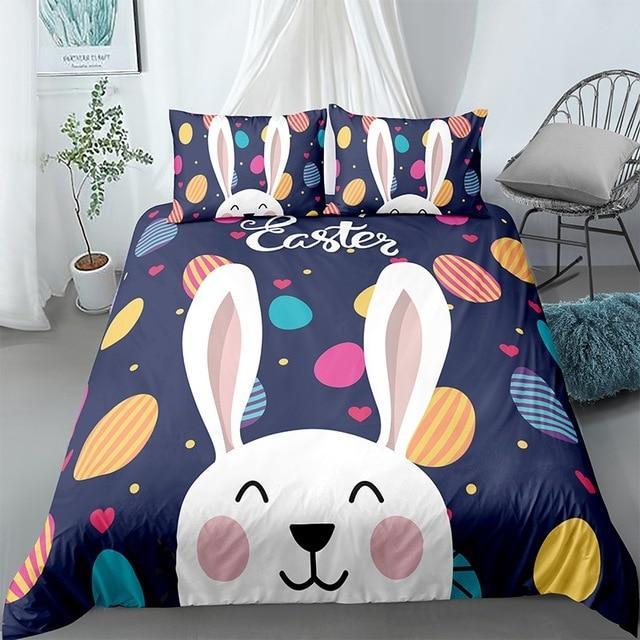 Colorful Rabbit Printed 3 Pieces Quilted Comforter Set