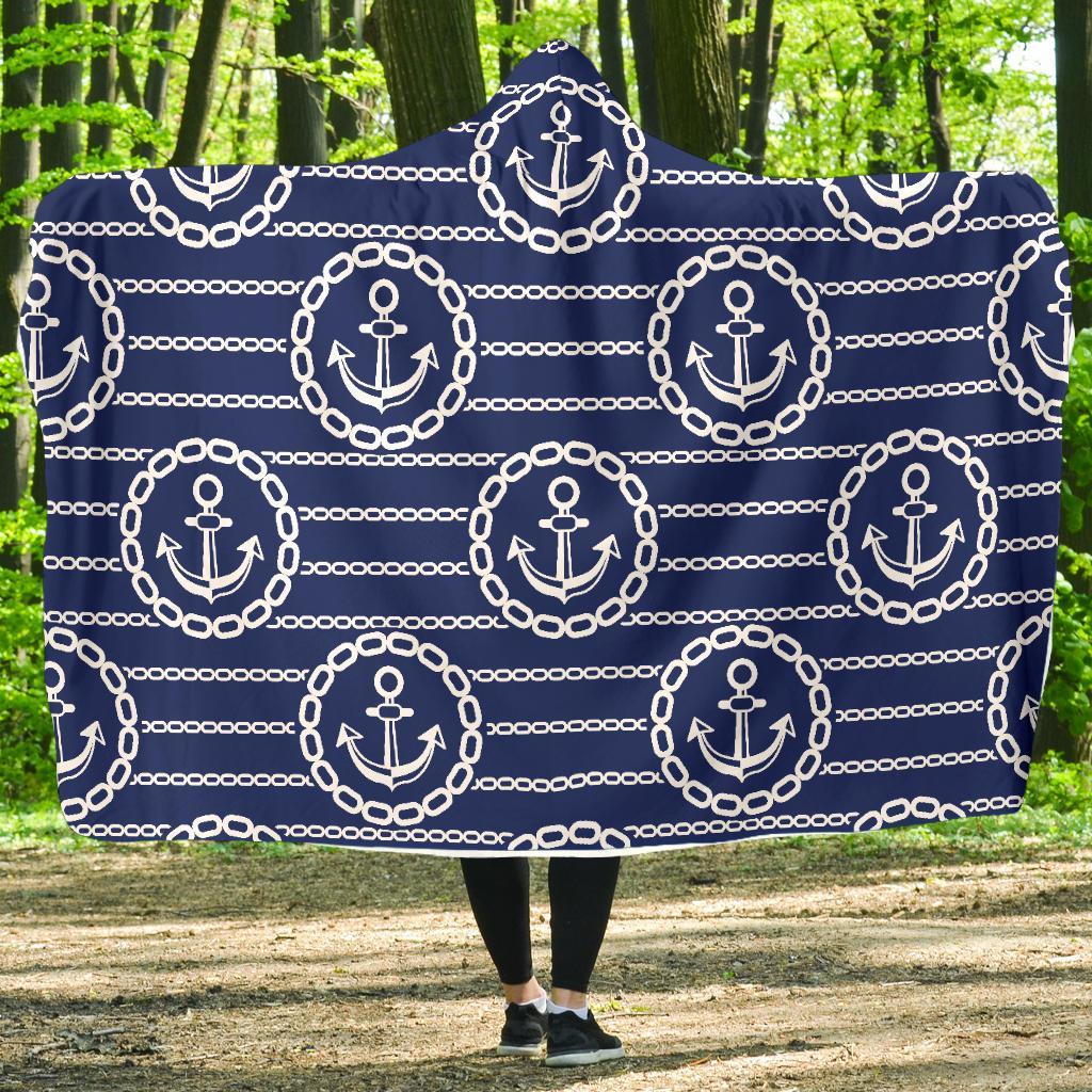 Anchor Stripe Pattern Hooded Blanket