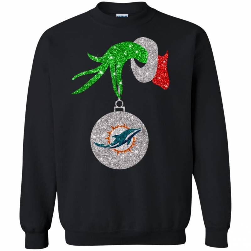 Miami Dolphins Glitter Grinch Monogram Ornament Christmas Gift Sweatshirt