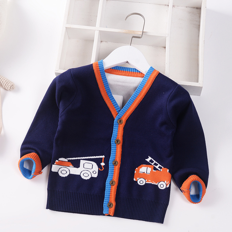 Toddler Boys Cardigan Sweater 2022 Autumn Winter Cartoon Children Knitted Jacket V-Neck Baby Clothes Kids Sweaters Coat 1-7y alx