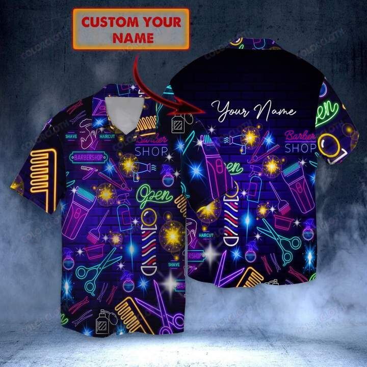 Custom Name Barber Neon Hawaiian Shirt Ha73521