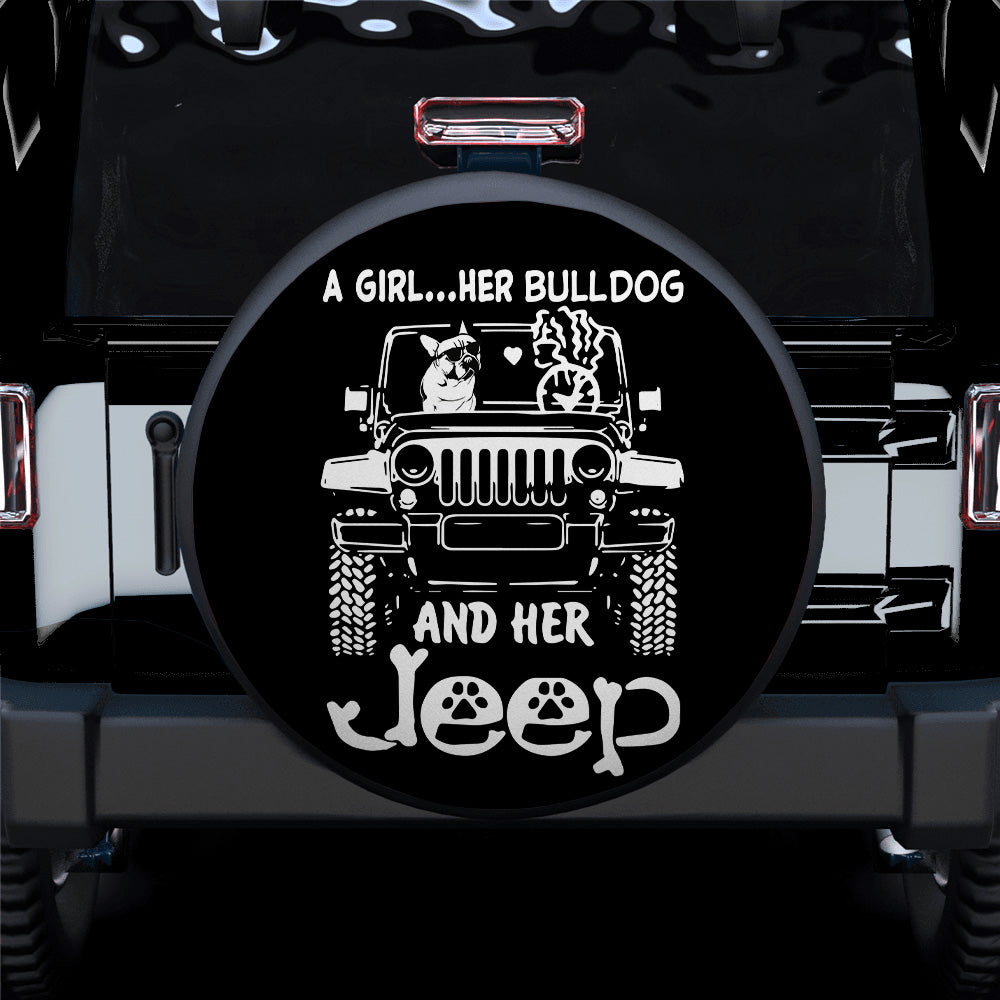 A Girl And Her Bulldog Jeep Car Spare Tire Covers Gift For Campers