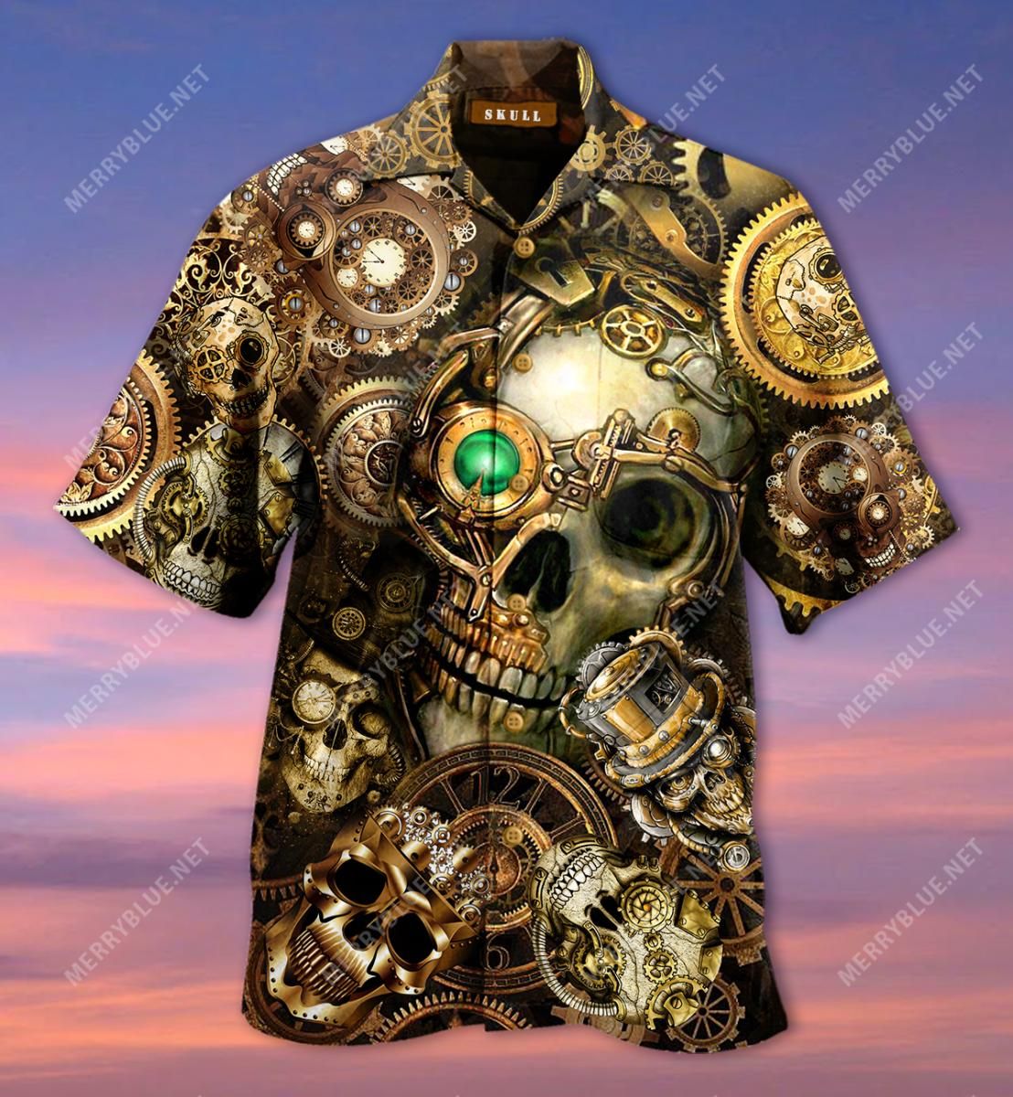 Amazing Steampunk Skull Aloha Hawaiian Shirt Colorful Short Sleeve Summer Beach Casual Shirt For Men And Women