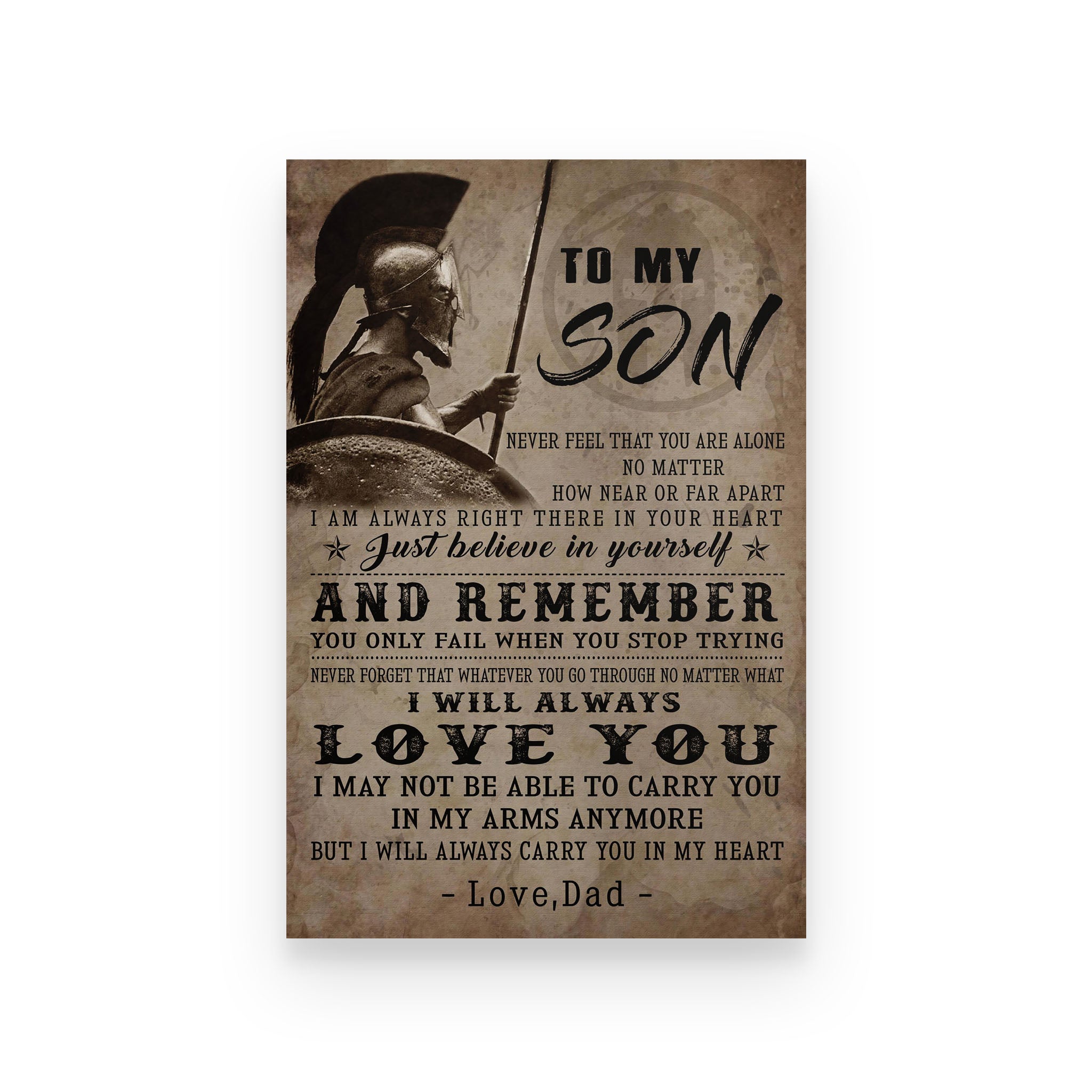 Spartan poster dad to son never feel that you are alone