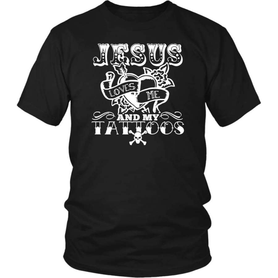 Jesus loves me and my tattoos christian t-shirt | Jesus shirts