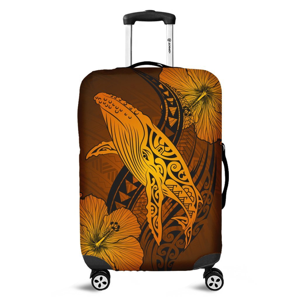 Hawaiian Map Whale Swim Hibiscus Polynesian Luggage Covers – Orange