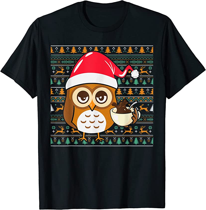 Ugly Christmas Santa Owl Coffee Lovers T-Shirt