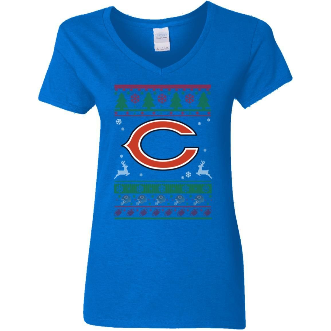 Chicago Bears Logo Football Teams Ugly Christmas Sweater Women V-Neck T-Shirt